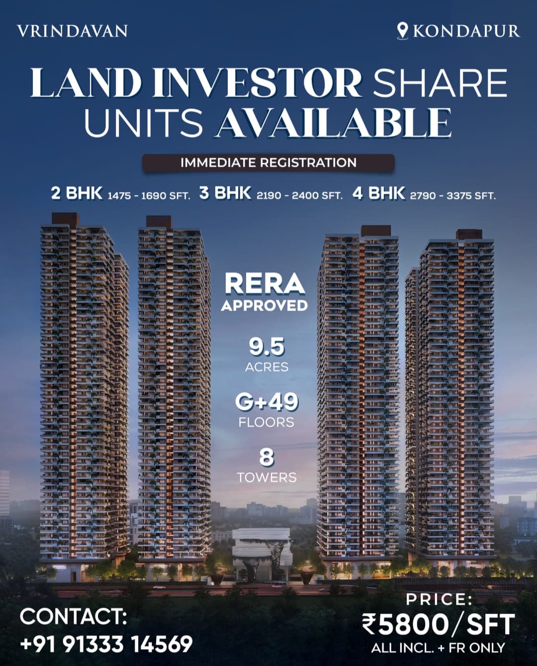 Land Investor Share Units @ Kondapur – G+49, 9.74 Acres