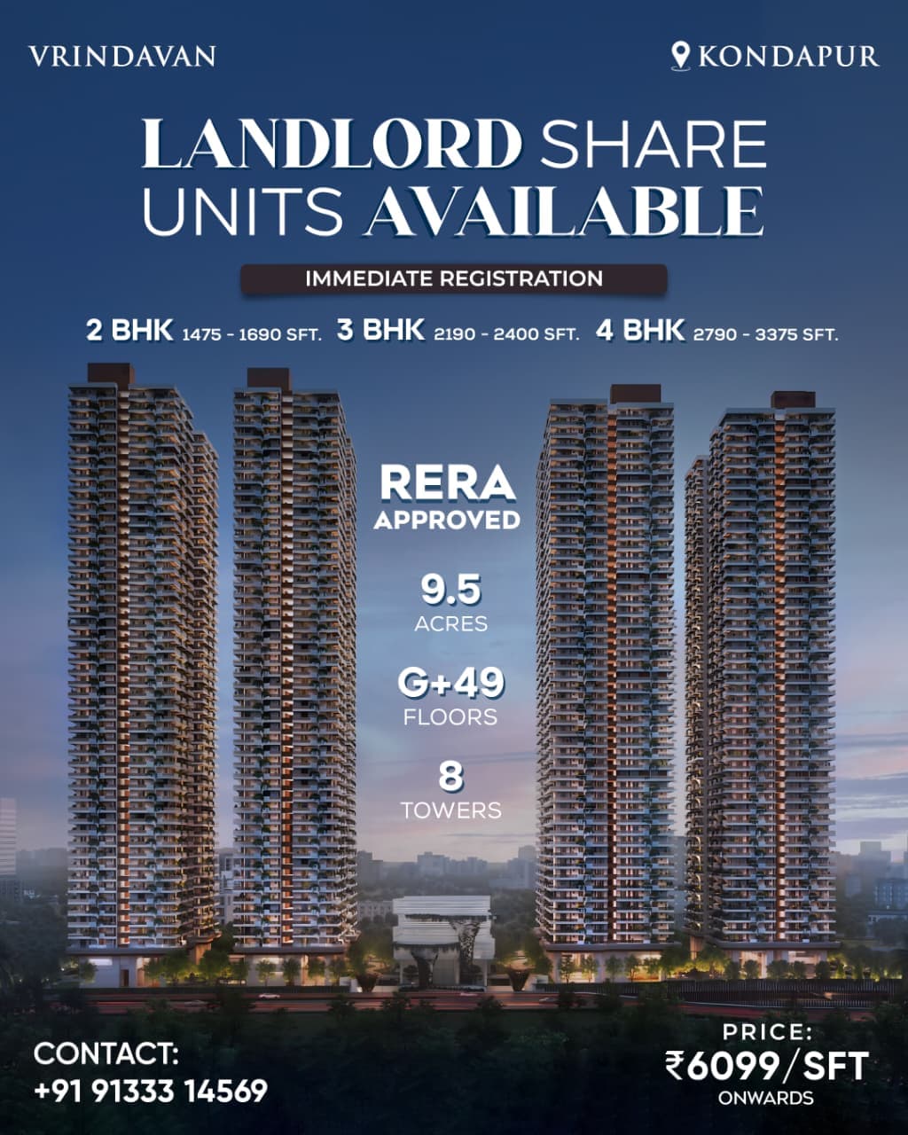 Landlord Share Units @ Kondapur. RERA Approved Project