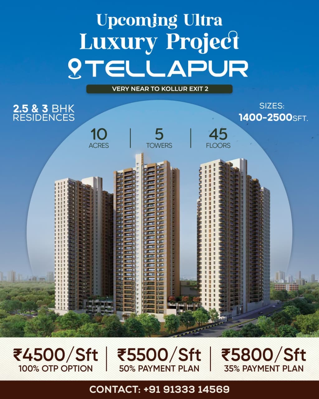 Upcoming Ultra Premium High Rise Gated Community Investment @ Tellapur, Hyderabad